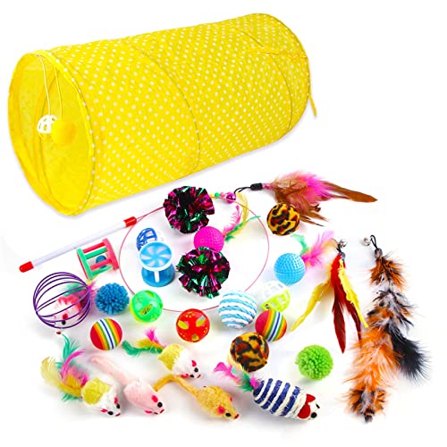 Zeizafa 27 Pack Cat Interactive Toy Set Tunnel Various Ball Mouse Toy Feathers Teaser Toy For Indoor Pet Kitten Cat Toy Ball Kitten Toy Set Mouse Toy For Indoor Cats No Catnips Feathers Toy von Zeizafa