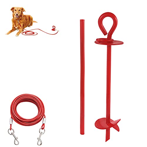 Zeizafa Pet Tie Out Cable & Stake 3-teiliges Set für Hunde bis zu 68 kg, 2,8/16,4/32,8 m, keine Verhedderung, Hundeleinen für Hof, draußen, Haustier, Hundekettenleine von Zeizafa