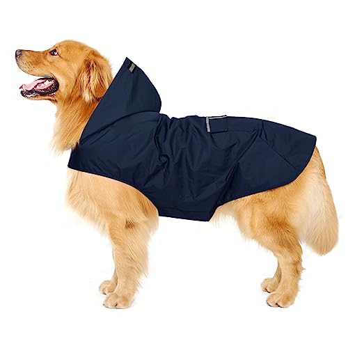 Hunderegenmantel mit Kapuze & Kragenloch & sicheren reflektierenden Streifen, ultraleichte atmungsaktive 100% wasserdichte Regenjacke von Zellar für mittelgroße Hunde Blau von Zellar