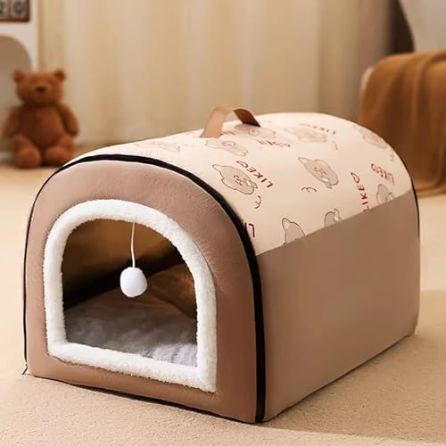 Katzenhaus - Indoor-Hundehütte - Bett in der Höhle für Hunde und Katzen - Innenhütte für Hunde und Katzen mit Ball zum Spielen (Braun, L: 50 x 40 x 35 cm) von Zentaurus