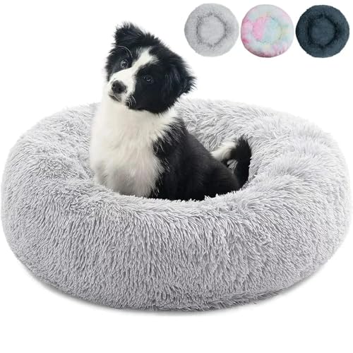 Zentaurus Hundebett, rund, Bett für Hunde und Katzen, aus weichem und flauschigem Plüsch (Hellgrau, 80 cm) von Zentaurus