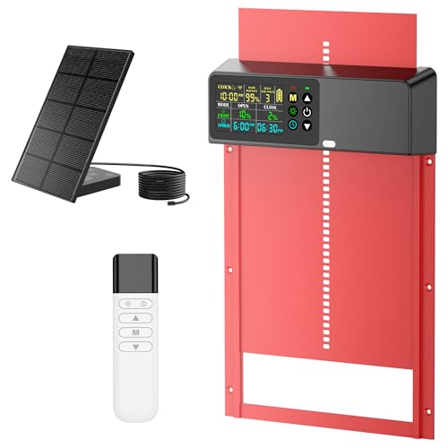 ZenxyHoC Automatische Hühnerklappe Solar mit Fernbedienung, 4 Modi Aluminum Hühnerstall Tür mit LCD Farbdisplay von ZenxyHoC