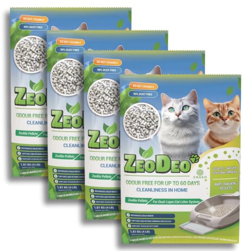 ZeoDeo-Natural Zeolith Katzenstreu Pellets für zweilagige Katzenstreu Systeme 4 × 1,81 kg (7,24 kg oder 16 Lb) von ZeoDeo