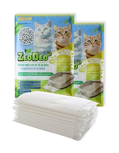ZeoDeo Zeolith-Pellets Nachfüllpackung 3,6 kg + 10 Pads Zwei Packungen 1,81 kg Zeolith-Pellets und 10 Stück absorbierende Pads für zweilagige Katzenstreu-Systeme. von ZeoDeo