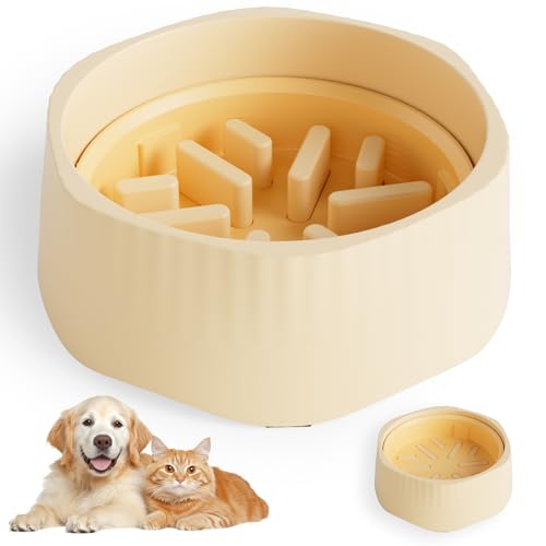 Zephyra 2-in-1 Anti-Schling-Hundenapf für Mittelgroße Hunde und Katzen,Slow Feeder Napf mit Drehbarem Design,Futterstation für Langsames und Normales Fressen,Fördert Gesunde Verdauung（Warmweiß） von Zephyra