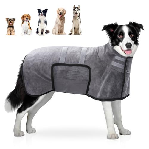 Zepphi Hundebademantel, Hunde Bademantel Mikrofaser Schnelltrockend, Hundehandtuch mit Klettverschluss und Verstellbarem Schrumpfband, super saugfähiger Haustier Trockenmantel(Mittelgroße Hunde) von Zepphi