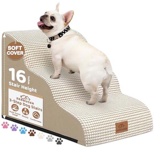 3-stufige Hundetreppe für kleine Hunde, 40,6 cm hoch, gebogene Haustiertreppe für alte/verletzte Hunde, Katzen, Kletterbett, Stuhl oder Couch, Premium-Schaumstoff, rutschfeste Rampe für Haustiere im von Zerbuger