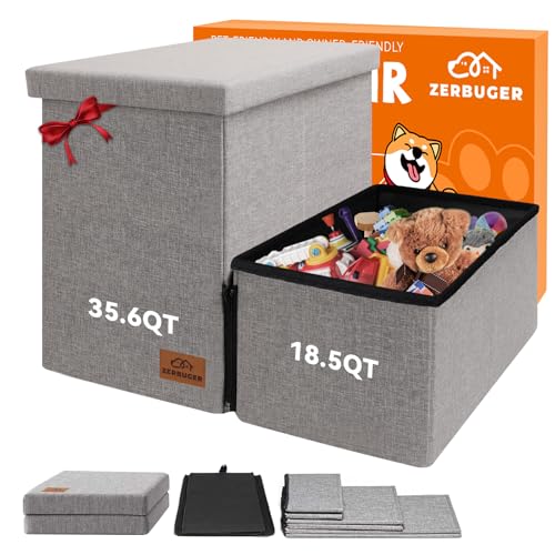 Hundetreppe mit Stauraum, 30,5 cm hoch, 2-stufige breitere Hundetreppe für Hunde und Katzen, zusammenklappbar, stabile Haustiertreppe, Klettersofa, Couch, Rampe für Auto, hält bis zu 68 kg (Grau von Zerbuger