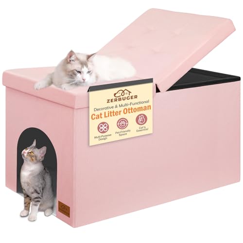 Katzentoilette Gehege Möbel, Versteckte Katzentoilette Möbel Ottomane Extra Groß Klappdeckel Katze Waschraum Bank Aufbewahrungsschrank Hundesicher Einfache Montage (Rosa, Groß) von Zerbuger