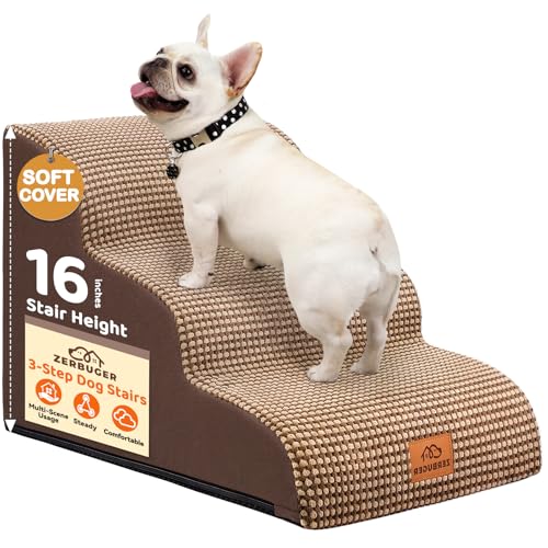 Zerbuger 3-stufige Hundetreppe für kleine Hunde, 40,6 cm hoch, gebogene Haustiertreppe für alte/verletzte Hunde, Katzen, Kletterbett, Stuhl oder Couch, Premium-Schaumstoff, rutschfeste Rampe für Zerbuger 3-stufige Hundetreppe für kleine Hunde, 40,6 cm hoch, gebogene Haustiertreppe für alte/verletzte Hunde, Katzen, Kletterbett, Stuhl oder Couch, Premium-Schaumstoff, rutschfeste Rampe für von Zerbuger