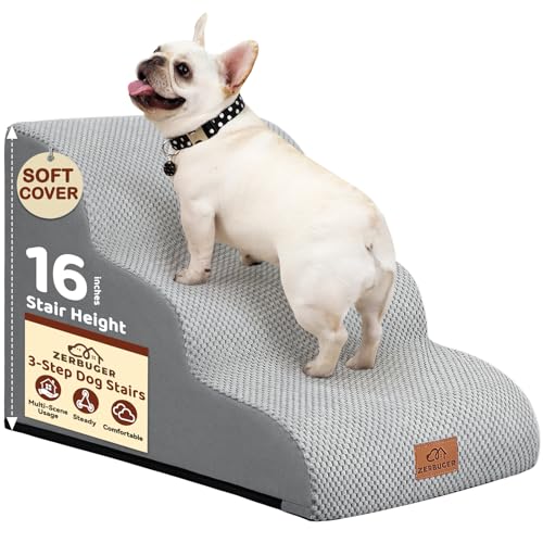 Zerbuger 3-stufige Hundetreppe für kleine Hunde, 40,6 cm hoch, gebogene Haustiertreppe für alte/verletzte Hunde, Katzen, Kletterbett, Stuhl oder Couch, Premium-Schaumstoff, rutschfeste Rampe für Zerbuger 3-stufige Hundetreppe für kleine Hunde, 40,6 cm hoch, gebogene Haustiertreppe für alte/verletzte Hunde, Katzen, Kletterbett, Stuhl oder Couch, Premium-Schaumstoff, rutschfeste Rampe für von Zerbuger