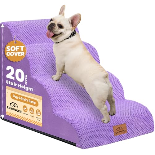 Zerbuger 4-stufige Hundetreppe für Hochbett, 50,8 cm hoch, gebogene Haustiertreppe für alte/verletzte Hunde, Katzen, Kletterbett, Stuhl oder Couch, Premium-Schaumstoff, rutschfeste Hunderampe für von Zerbuger