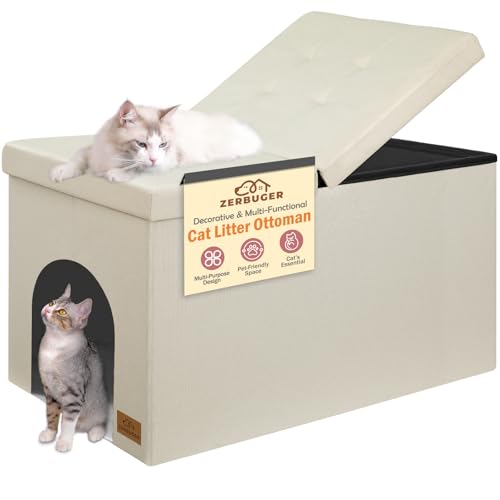Zerbuger Cremefarbene Katzentoilette mit Möbeln, versteckte Katzentoilette, Möbel-Ottomane, extra großer Klappdeckel, Katzen-Waschraumbank, Aufbewahrungsschrank, Hundesicher, einfache Montage Zerbuger Cremefarbene Katzentoilette mit Möbeln, versteckte Katzentoilette, Möbel-Ottomane, extra großer Klappdeckel, Katzen-Waschraumbank, Aufbewahrungsschrank, Hundesicher, einfache Montage von Zerbuger