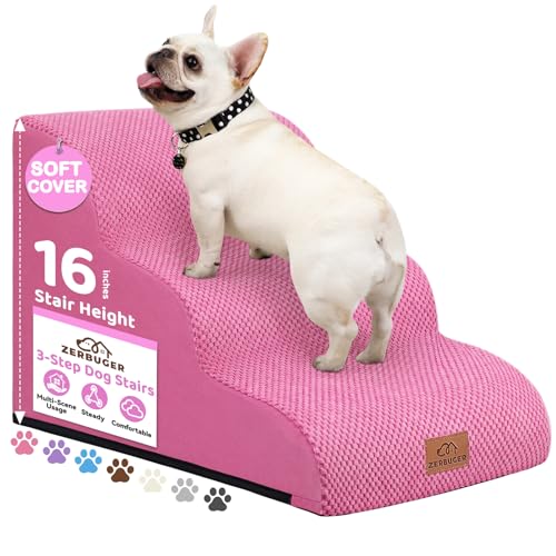 Zerbuger Hundetreppe für kleine Hunde, gebogene Haustiertreppe für alte/verletzte Hunde, Katzen, Kletterbett, Stuhl oder Couch, Premium-Schaumstoff, rutschfeste Rampe für Haustiere im Innenbereich von Zerbuger