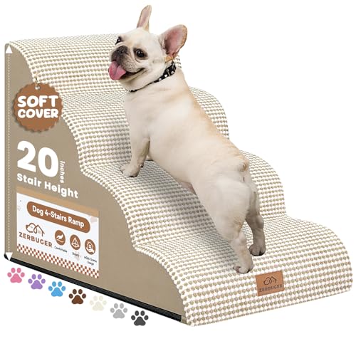 Zerbuger Hundetreppe für kleine Hunde, gebogene Haustiertreppe für alte/verletzte Hunde, Katzen, Kletterbett, Stuhl oder Couch, Premium-Schaumstoff, rutschfeste Rampe für Haustiere im Innenbereich von Zerbuger