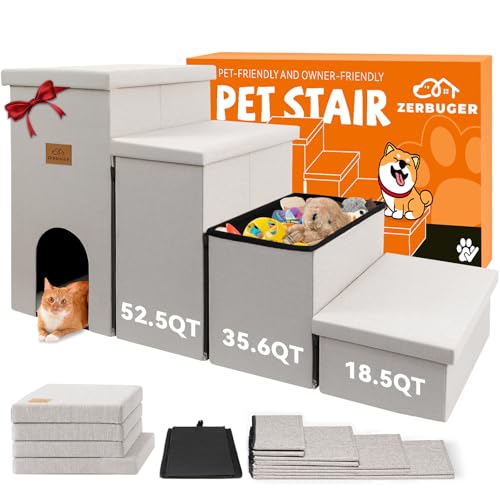 Zerbuger Hundetreppe mit Höhe, 58,4 cm hoch, 4-stufige breitere, faltbare Aufbewahrung, Haustiertreppe, Geschenk für kleine, mittelgroße und große alte Hunde und Katzen, Hundetreppe für hohe Betten, Zerbuger Hundetreppe mit Höhe, 58,4 cm hoch, 4-stufige breitere, faltbare Aufbewahrung, Haustiertreppe, Geschenk für kleine, mittelgroße und große alte Hunde und Katzen, Hundetreppe für hohe Betten, von Zerbuger