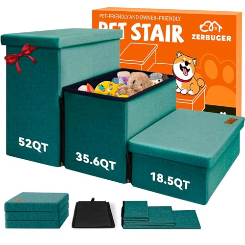 Zerbuger Hundetreppe mit Stauraum, 45,7 cm hoch, 3-stufige breitere Hundetreppe für kleine/mittelgroße/große alte Hunde und Katzen, zusammenklappbare, stabile Haustiertreppe für Kletterbett, Couch, Zerbuger Hundetreppe mit Stauraum, 45,7 cm hoch, 3-stufige breitere Hundetreppe für kleine/mittelgroße/große alte Hunde und Katzen, zusammenklappbare, stabile Haustiertreppe für Kletterbett, Couch, von Zerbuger