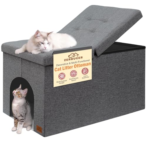 Zerbuger Katzentoilette mit verstecktem Katzentoilette, Ottomane, extra großer Klappdeckel, Katzen-Waschraumbank, Aufbewahrungsschrank, hundesicher, einfache Montage, 76,2 x 50,8 x 50,8 cm, Grau Zerbuger Katzentoilette mit verstecktem Katzentoilette, Ottomane, extra großer Klappdeckel, Katzen-Waschraumbank, Aufbewahrungsschrank, hundesicher, einfache Montage, 76,2 x 50,8 x 50,8 cm, Grau von Zerbuger