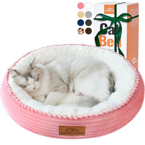 Zerbuger Waschbares Katzenbett für Indoor-Katzen, rundes Donut-Haustierbett für Katzen, kleine Hunde, Welpen, Kätzchen, rutschfeste Unterseite, beruhigendes Bett, Geschenk, 50,8 cm, Rosa von Zerbuger