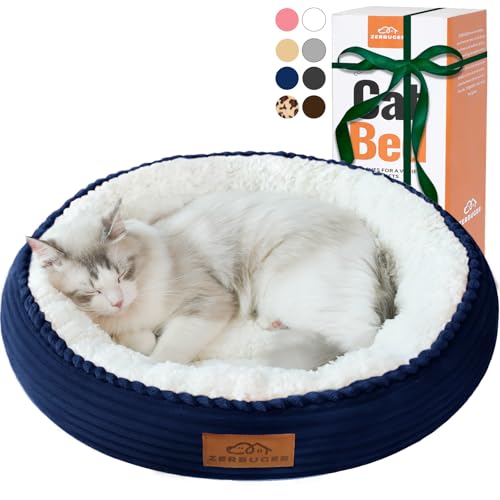 Zerbuger Waschbares Katzenbett für Indoor-Katzen, rundes Donut-Haustierbett für Katzen, kleine Hunde, Welpen, Kätzchen, rutschfeste Unterseite, beruhigendes Bett, Geschenk, Marineblau Zerbuger Waschbares Katzenbett für Indoor-Katzen, rundes Donut-Haustierbett für Katzen, kleine Hunde, Welpen, Kätzchen, rutschfeste Unterseite, beruhigendes Bett, Geschenk, Marineblau von Zerbuger