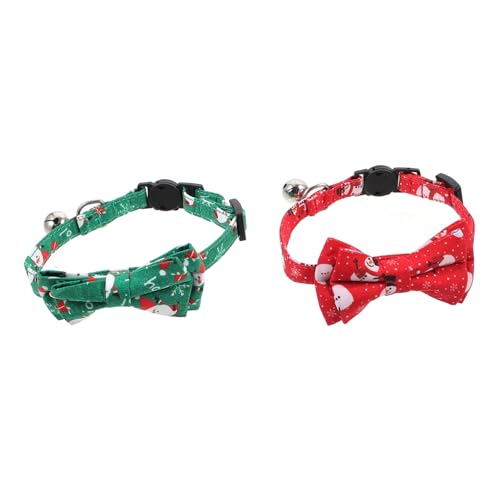 Zerodeko 2 Stück Weihnachtliches Katzenhalsband mit Glocke und Schleife Verstellbares Leichtes Haustierhalsband mit Festlichem Muster Bequemes Material Passend für Kätzchen und Katzen von Zerodeko