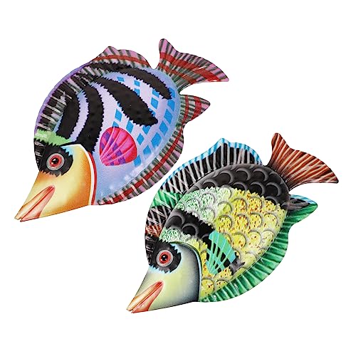 Zerodeko 2stücke Eisenfisch Wanddekoration Für Garten Und Zuhause Kreative Hängedekoration Grün Und Blau Für Und Außenbereiche Langlebig Und von Zerodeko