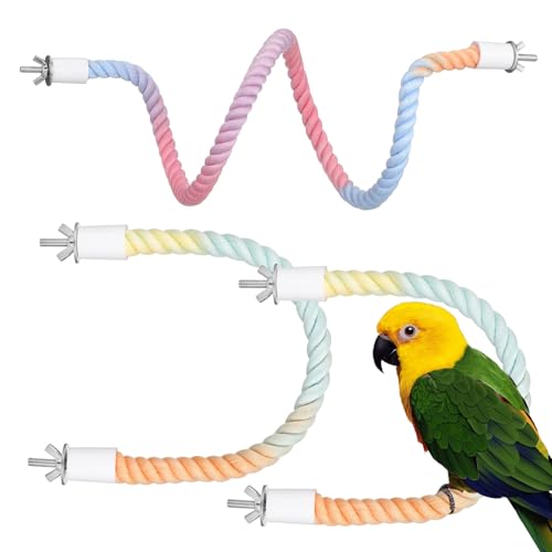 Zerodeko 3 Stück Vogel-Seilstangen Papageien-Kletterseil Baumwoll-Seilschaukel Vogelkäfig-Zubehör Für Nymphensittiche Wellensittich-Spielzeug Mehrfarben von Zerodeko