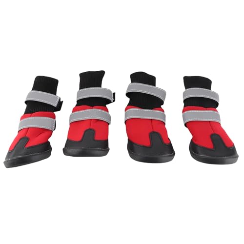 4 Stück Hundestiefel Schwarz rutschfeste Hundeschuhe wasserdichte warme Schutzstiefel für mittlere und große Hunde[Rot L.] von Zerodis