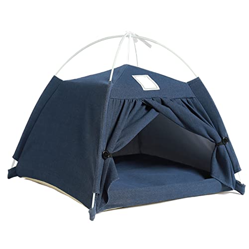 Abnehmbares Haustier-Zelt aus Baumwollleinen, für warmes und bequemes Schlafen von Katzen, Hunden und kleinen/mittelgroßen Haustieren (Marineblau) von Zerodis