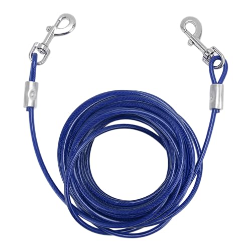 Bissfestes Hunde-Anbindekabel aus Stahldraht mit Doppelkopf für Kleine, Mittelgroße und Große Hunde, 5 Meter Langes, Robustes Kabel mit Feder, Ideal für (Blue) von Zerodis