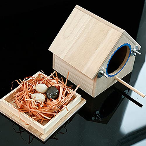 Braunes Vogelhaus, Vogelnest, Interessantes, Stabiles Hängendes Holzhaus, Vogelfutterstation, Futterbox, Ruhestation mit Saugnapf (BLUE) von Zerodis