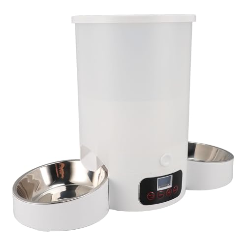 Edelstahl Automatische Hundefuttermittel 3L -Kapazität Einfach zu Reinigen Haustiernahrungsspender Smart Timed Double Bowl (Weiße Doppelschale) von Zerodis