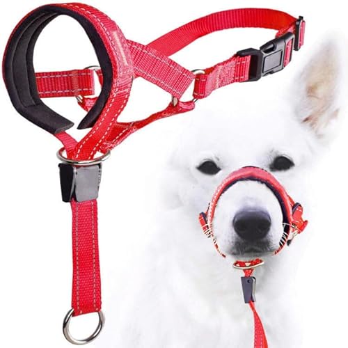Hundekopfhalfter mit Sicherheitsgurt, Verhindert Starkes Ziehen an der Leine. Gepolstertes Halfter für Kleine, Mittelgroße und Große Hunde. Verstellbares Kopfhalsband (Rot) von Zerodis