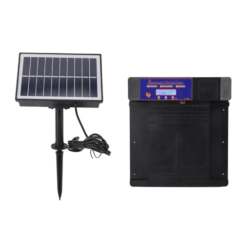 Solarbetriebene Hühnerstalltür, Automatische Hühnerstalltür, LED-Anzeige, Multi-Modus, Anti-Klemm-Leichtgewicht, mit Timer für Enten, Gänse, Geflügel (Black) von Zerodis