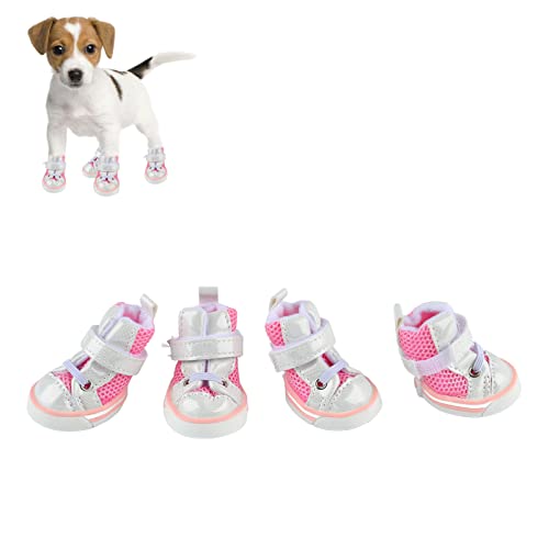 2 Stück Hundeschuhe PU Gummi Mesh Frühling Sommer Stilvoll Niedlich Atmungsaktiv Mesh rutschfest Welpenpfotenschutz für Outdoor Walking Camping von Zerodis