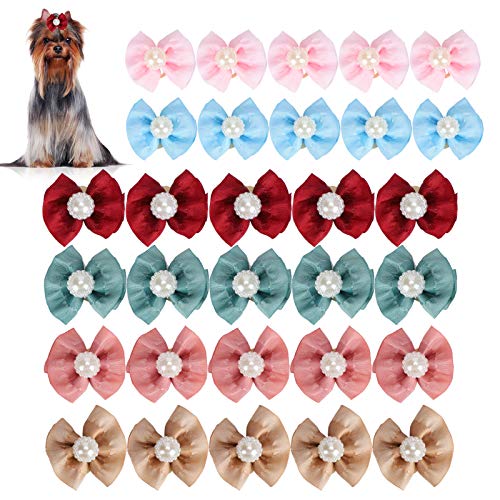 Zerodis 30pcs Hundehaarschleifen, niedliche Haustierhaarhaarpflegebögen Schöne Haustier Bowknot Kopfbedeckung mit Gummibändern für Haustierhunde Welpen Katze von Zerodis