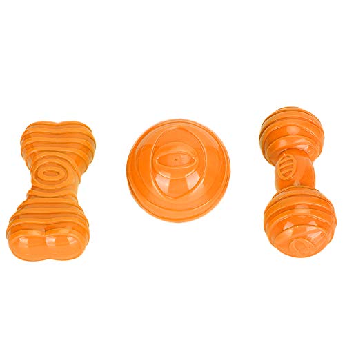 Zerodis 3pcs Hund Barbell Ball Spielzeug, TPR Knochenknirschende Zähne Kauspielzeug Kleines Tier Training Interaktives Spielzeug(Orange) von Zerodis