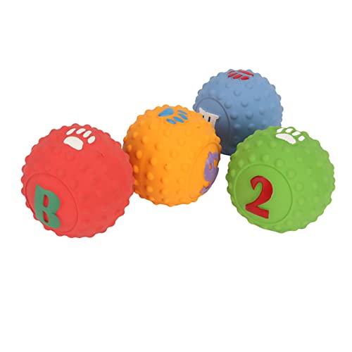 Zerodis 4 Pack Squeaker Ball Apportiere Hundespielzeug Latex Dog Ball Toy Kauspielzeug für Welpen Zum Zahnen Quietschendes Interaktives Welpen-Kauen Apportierspielzeug mit Lustigem Muster von Zerodis