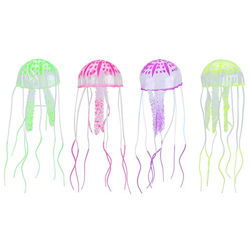 Zerodis 4PCS Glowing Jellyfish, Simulation Aquarium Künstliche Qualle Silikon Aquarium Floating Fluorescent Quallen für Aquarium Landschaftsbau Dekoration von Zerodis