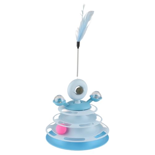 Zerodis Cat Feder Ball Tower Toy Interactive Pet Turntable -Spiel Zum Training mit Katzenminze, Mehrschicht -Design für Innenkatzen (Blue) von Zerodis