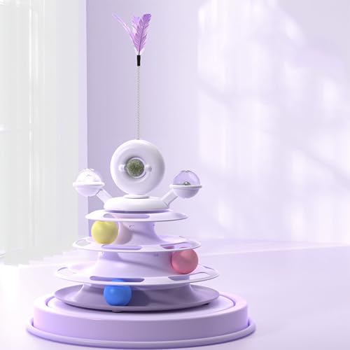 Zerodis Cat Feder Ball Tower Toy Interactive Pet Turntable -Spiel Zum Training mit Katzenminze, Mehrschicht -Design für Innenkatzen (Taro lila) von Zerodis
