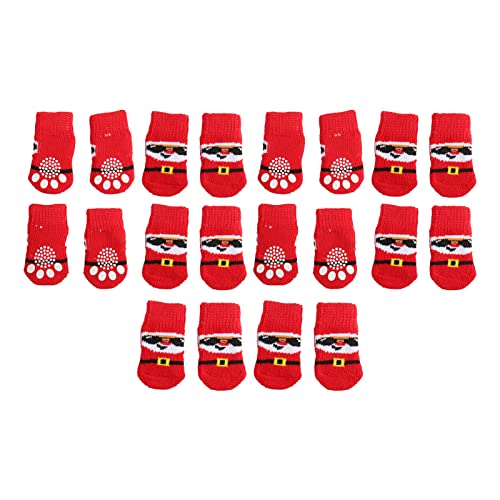 Christmas Dog Socks<br/>Christmas Pet Winter Warm Elastic Skid Resistant Red Background Old Man Pattern Pet Supplies for Christmas 20Pcs Dog Socks Pet Paw Protector Santa (L) von Zerodis
