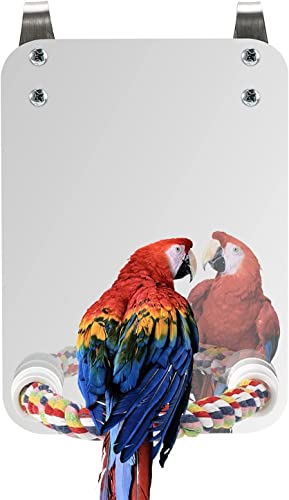 Edelstahl Vogel Spiegel Spielzeug, Vogel Baumwolle Seil Stand Schaukel Papagei Käfig Spielzeug für Grau Amazonen Sittich Nymphensittich Conure Lovebirds Finch Kanarienvögel(Typ 1) von Zerodis