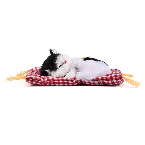 Zerodis Entzückende schlafende Katze mit weichem Mattenbett und simuliertem Ton angefüllte Plüschspielwaren das meiste populäre Feriengeschenk für Vorschuljungen und Mädchen(Schwarz + Weiß) von Zerodis