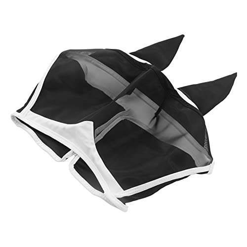 Zerodis Fliegenmaske Pferd, Gestrickter Stoff, Volle Sichtbarkeit, Bequem, Atmungsaktiv, Leicht zu Tragen, Pferdefliegenmaske für das Gesicht (Klettverschluss, groß, schwarz) von Zerodis