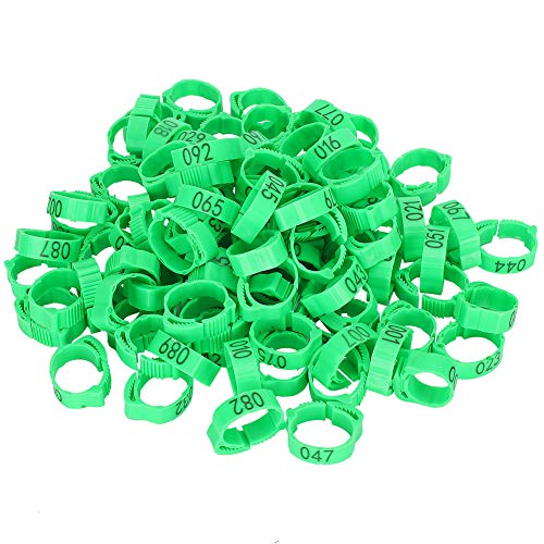 Zerodis Geflügel Fuß Ring, 100 Stück 001-100 nummeriert Kunststoff Vogel Beinbänder Ringe Geflügel Hühner Enten Gans Beinbänder Ringe(Grün) von Zerodis