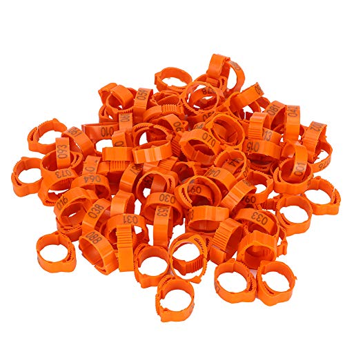 Zerodis Geflügel Fuß Ring, 100 Stück 001-100 nummeriert Kunststoff Vogel Beinbänder Ringe Geflügel Hühner Enten Gans Beinbänder Ringe(Orange) von Zerodis