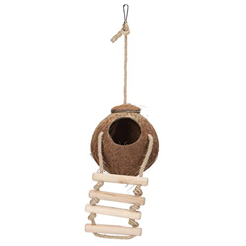 Zerodis Hanges Kokosnusshaus mit Leiter für Papageien, Bissvogel -Kokosnuss -Hamster Schwungspielzeug, Muscheldesign, Reduzieren von Vögeln Stress Reduzieren (#1) von Zerodis