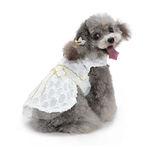 Zerodis Hundegeburtstagskleider, Glänzendes Prinzessinnen-Hundekleid, Niedliche Mädchen-Hundekleidung, Elastisch, Leicht, Atmungsaktiv, Welpen-Bogenkleid für Haustier-Outfits, Weißes (S) von Zerodis