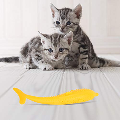 Zerodis Katze Silikon Fisch beißen Spielzeug mit Katzenminze, Kauen Reinigung Zähne Spielzeug, Training Interaktives Spielzeug für Haustiere Katzen (gelb) von Zerodis